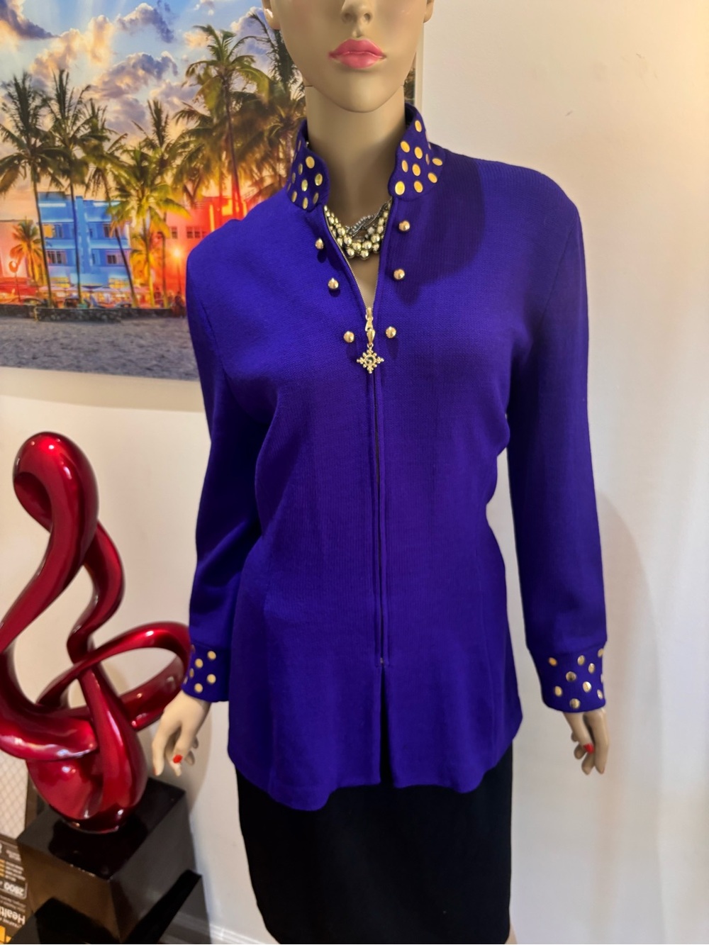 St. John Royal Purple Studded Jacket embellished blazer 10 M bling